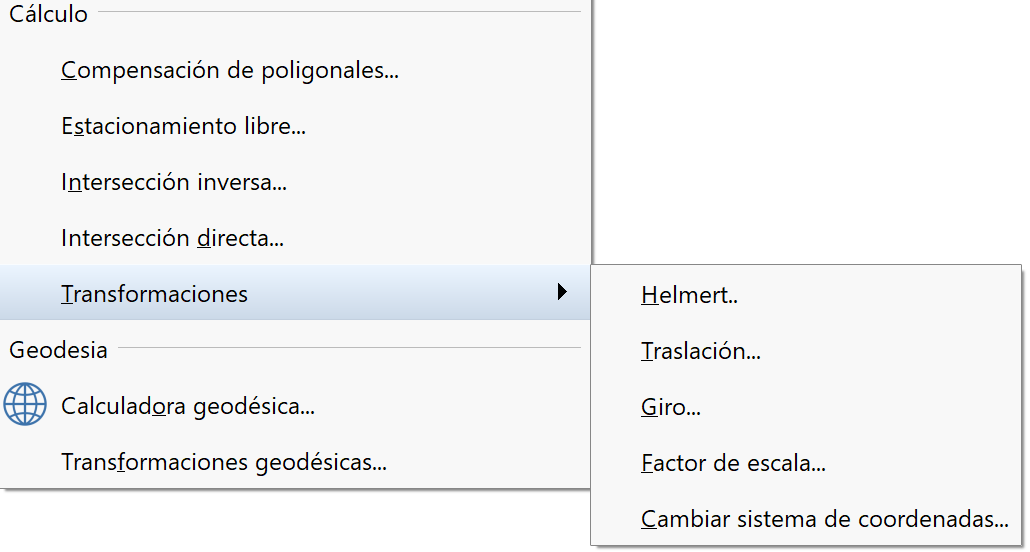 Levantamiento, menú