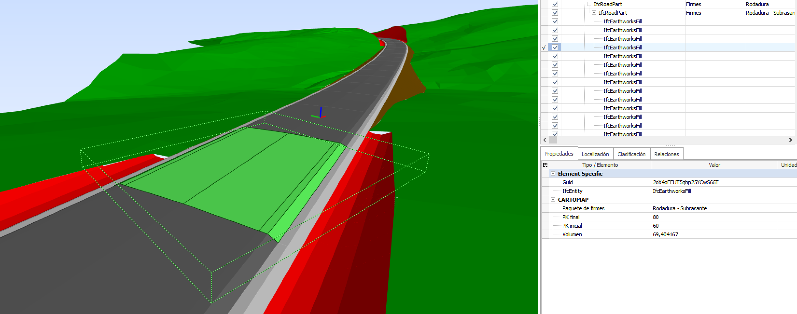 BIM - Exportación de Paquetes de Firme - Resultado, eje unido entre 2 PK