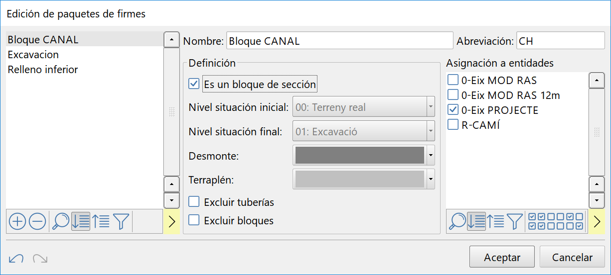 Edición de paquetes de firme indicando que es un paquete de firmes Edición de paquetes de firme indicando que es un paquete de firmes