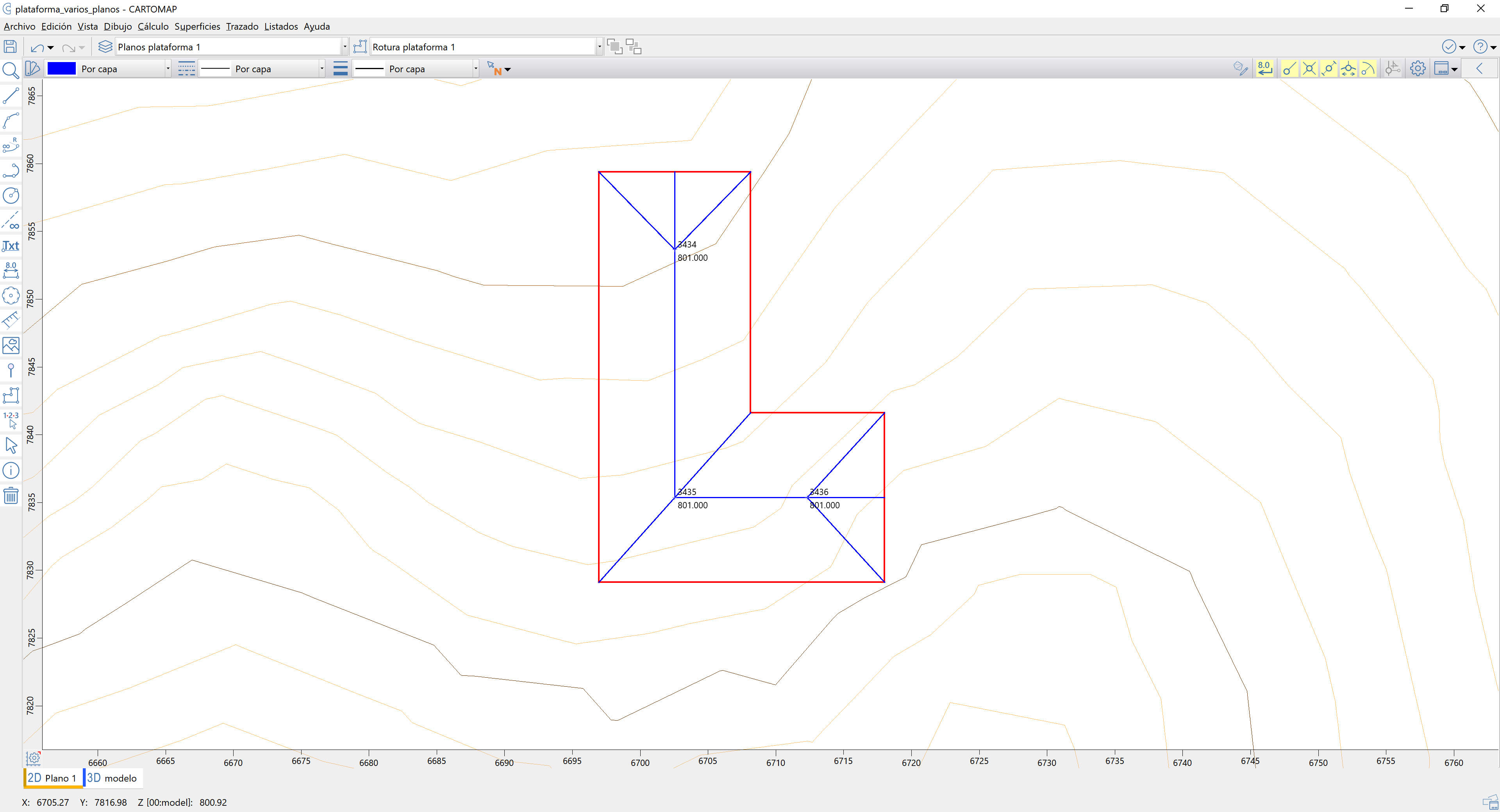 Cubicaciones - Plataformas, varios planos, contorno en planta