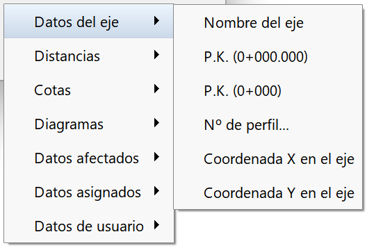 Perfiles - Edición de contenido longitudinal, menú datos