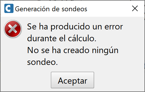Modelo geotécnico - Generación de sondeos virtuales, resultado error