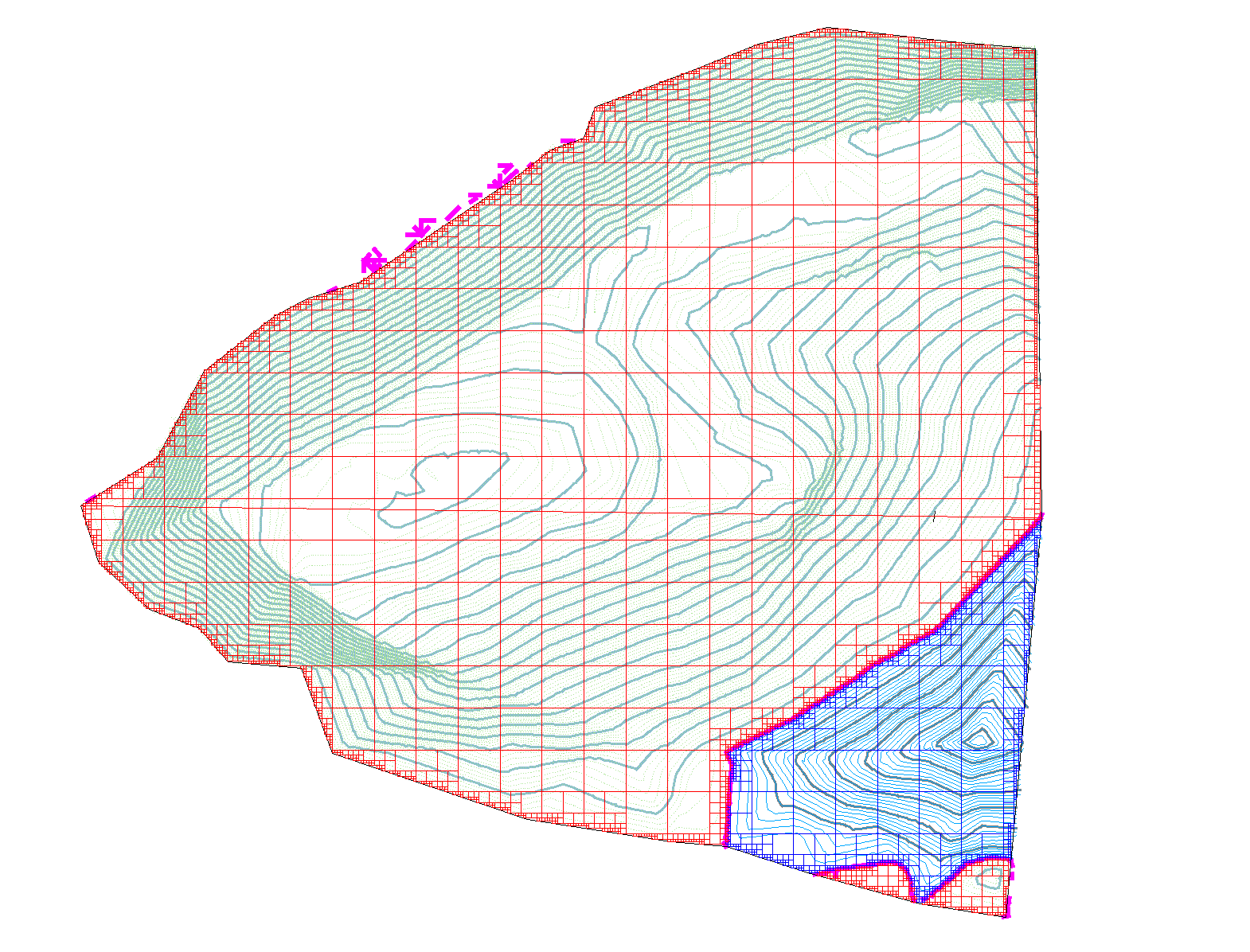 Vista 2D - Cubicación por malla, estilos de presentación, aplicar curvas de nivel, resultado comparativo