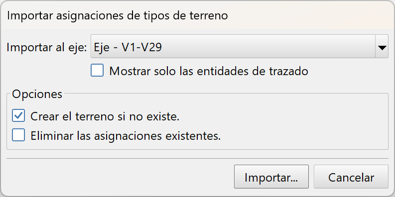 Importar - Trazado - Asignación de tipos de terreno, dialog