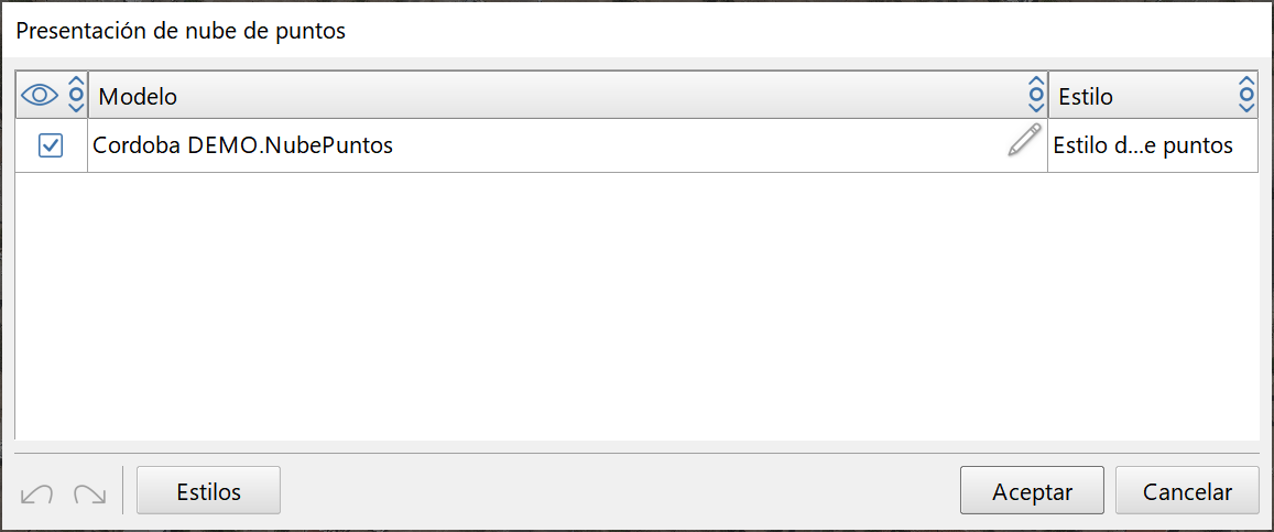 Vista 2D - Nube de puntos, dialog presentación