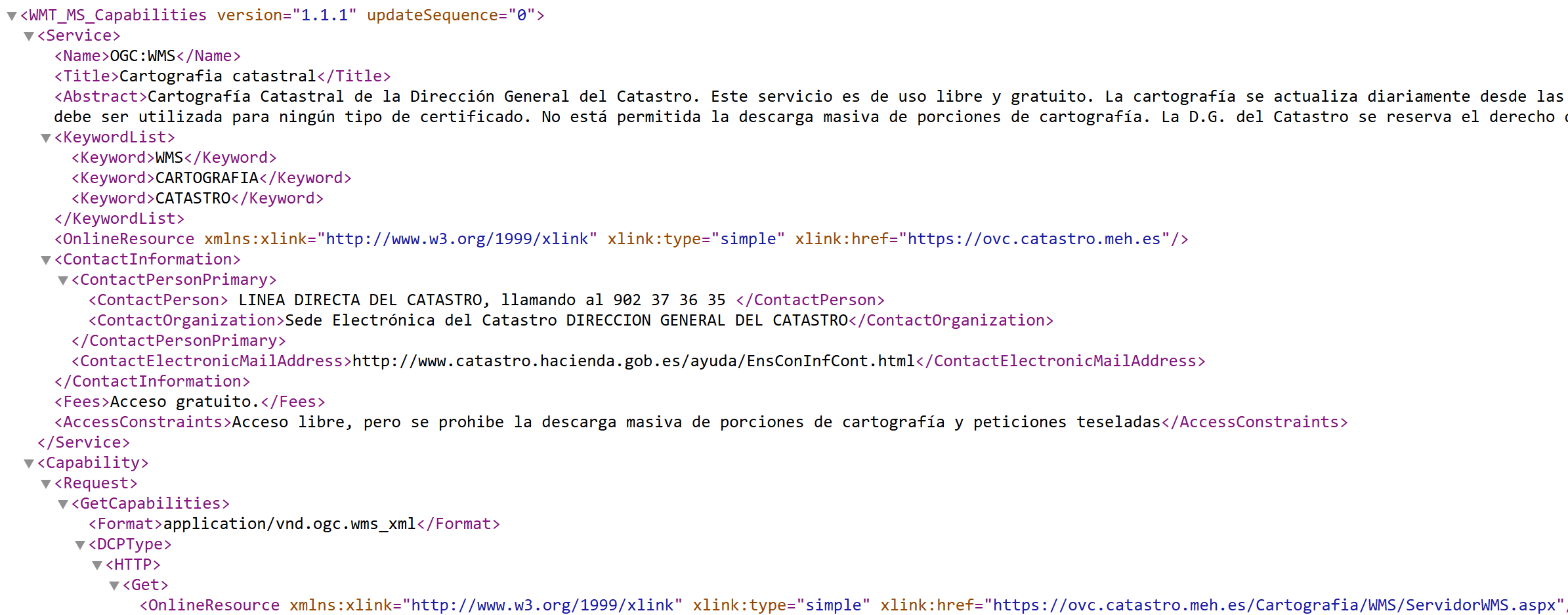 WMS - Capabilities, Catastro