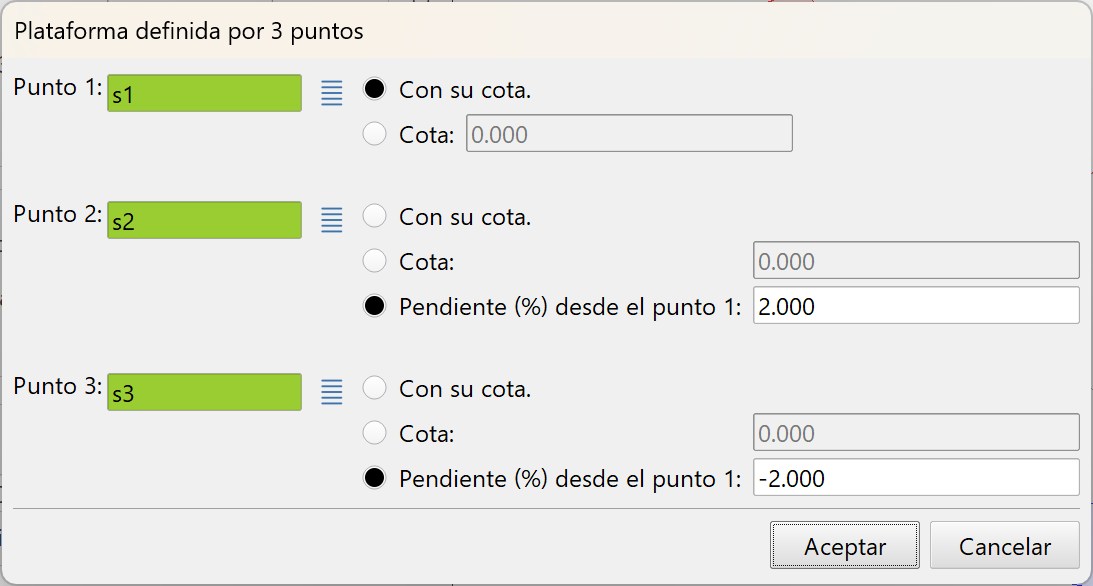 Superficies - Plataformas, plano por 3 puntos