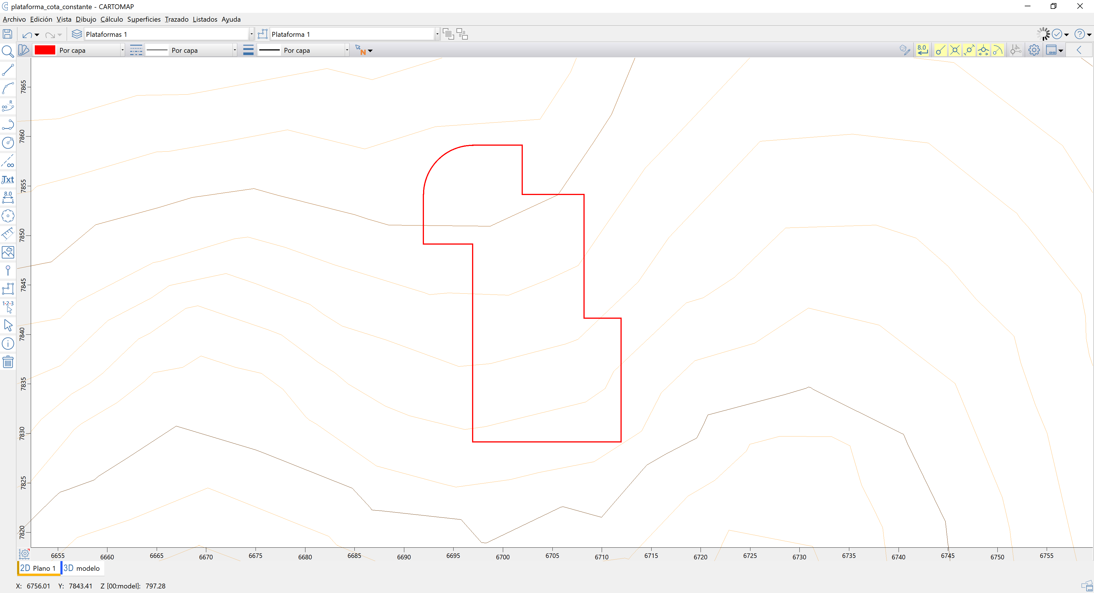 Cubicaciones - Plataformas, contorno en planta
