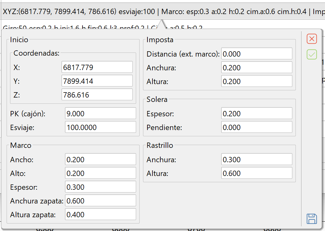 Obras de fábrica - ODT - Datos embocaduras, edición