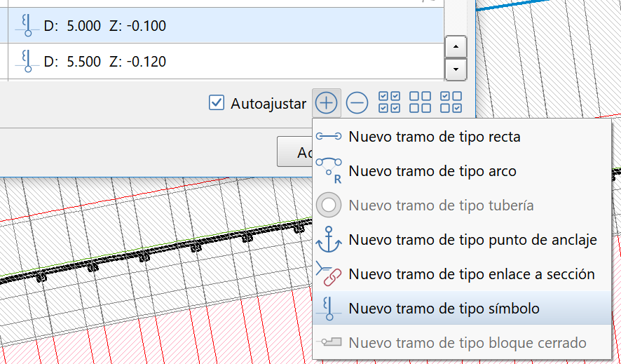 Trazado - Editor secciones - Tramo tipo símbolo, lineal