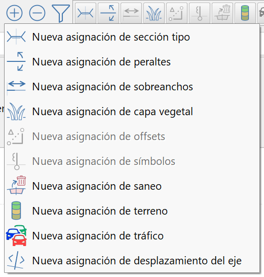 Trazado - Editor de asignaciones, añadir asignación, menú de tipos