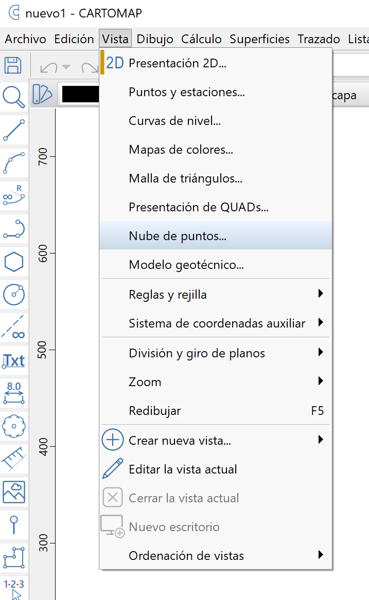Vista 2D - Nube de puntos, acceso desde menú