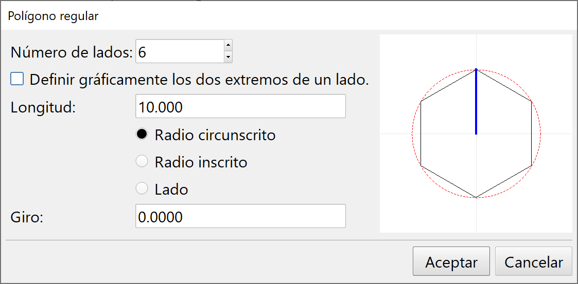 CAD - Formas - Polígono regular, dialog, radio circunscrito
