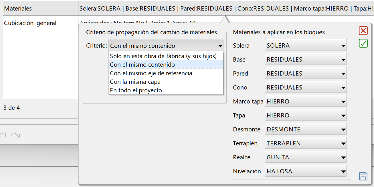 Obras de fábrica - Editor - Grupos de datos, materiales