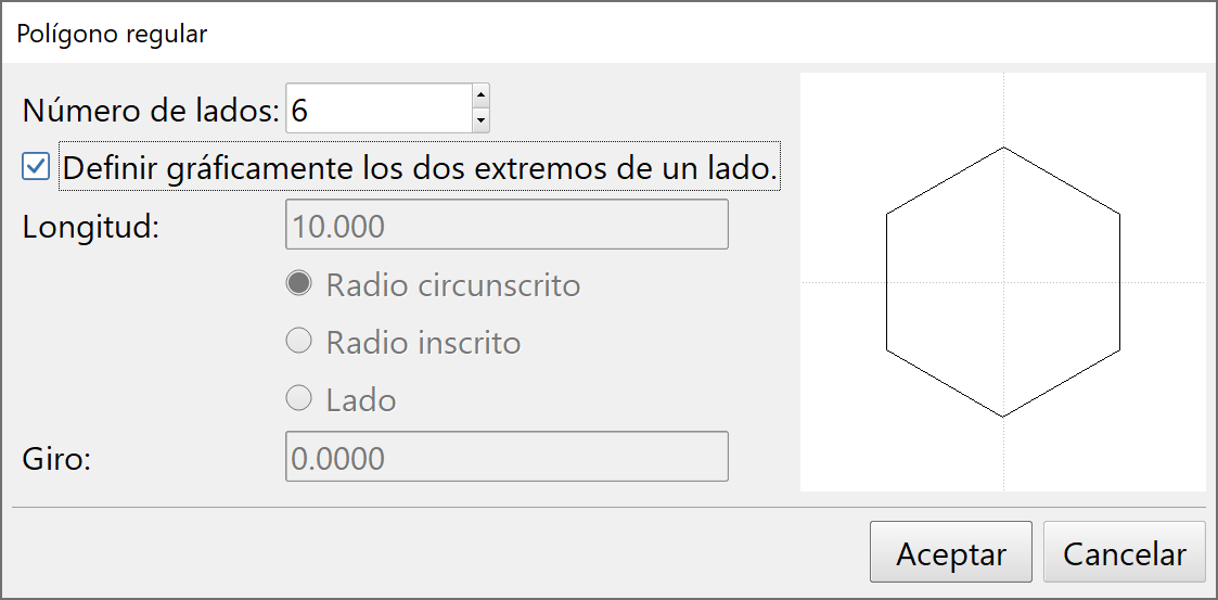 CAD - Formas - Polígono regular, dialog, gráficamente