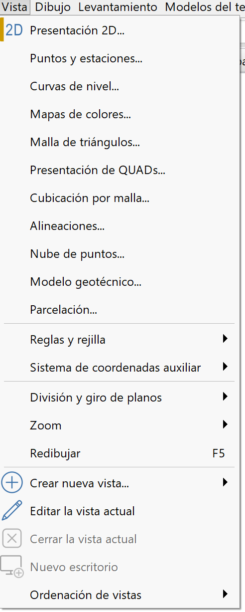 Vistas - Menú vistas (vista 2D)