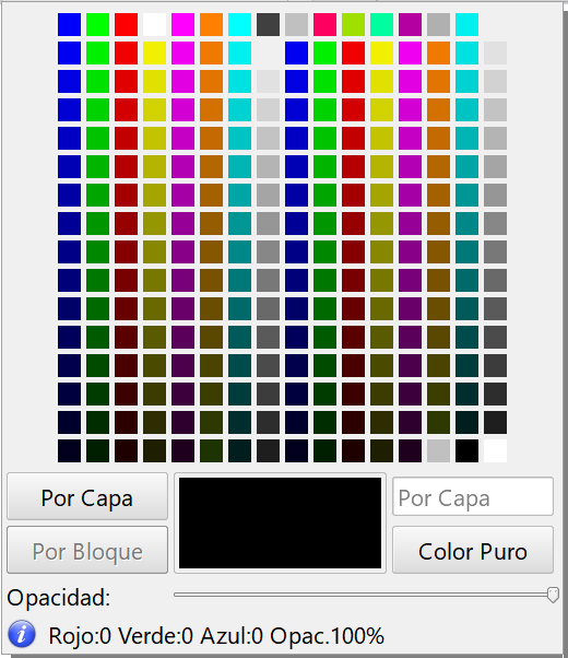 Edición - Preferencias, dialog - paleta de colores, microstation
