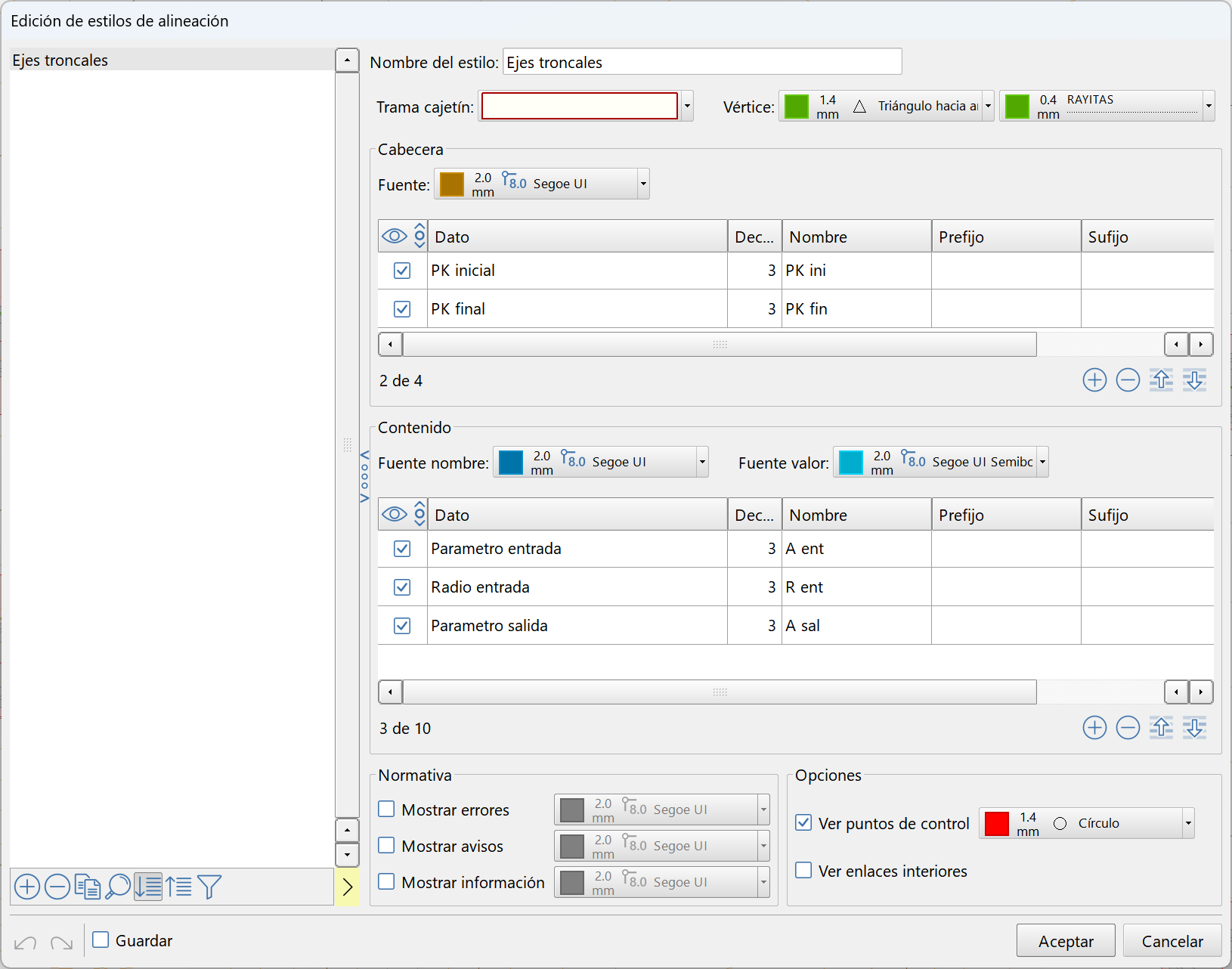 Vista 2D - Alineaciones - Editor de estilos
