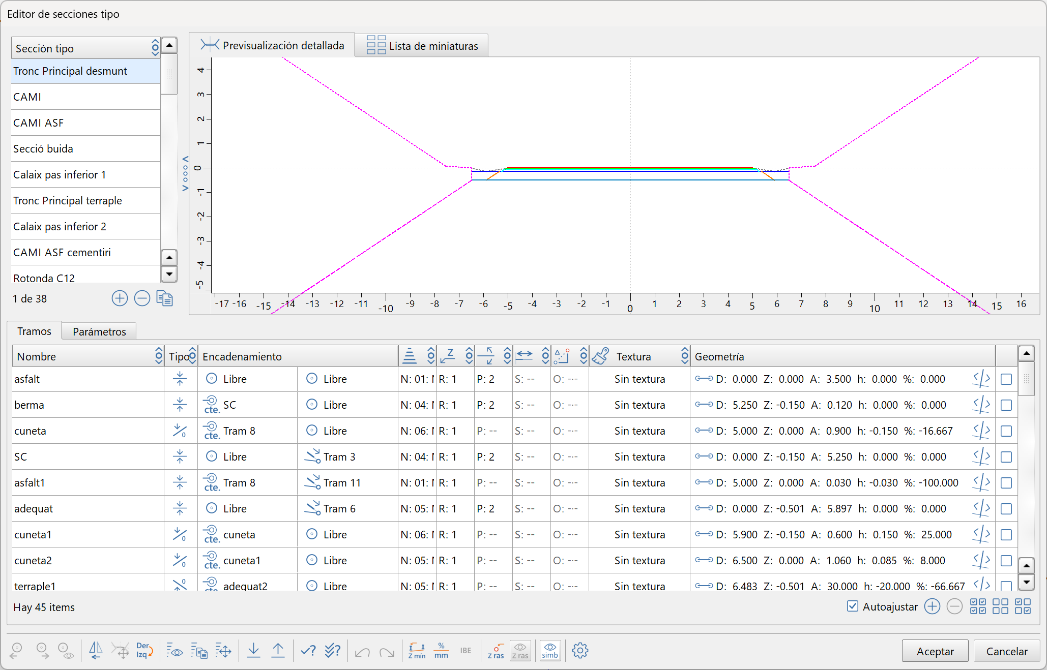 Editor de secciones - Dialog