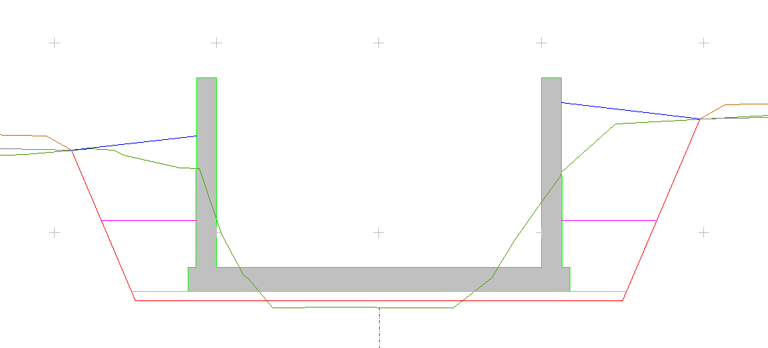 Perfil resultante de la cubicación del paquete de firmes ‘Bloque CANAL’ con el bloque del canal relleno Perfil resultante de la cubicación del paquete de firmes ‘Bloque CANAL’ con el bloque del canal relleno