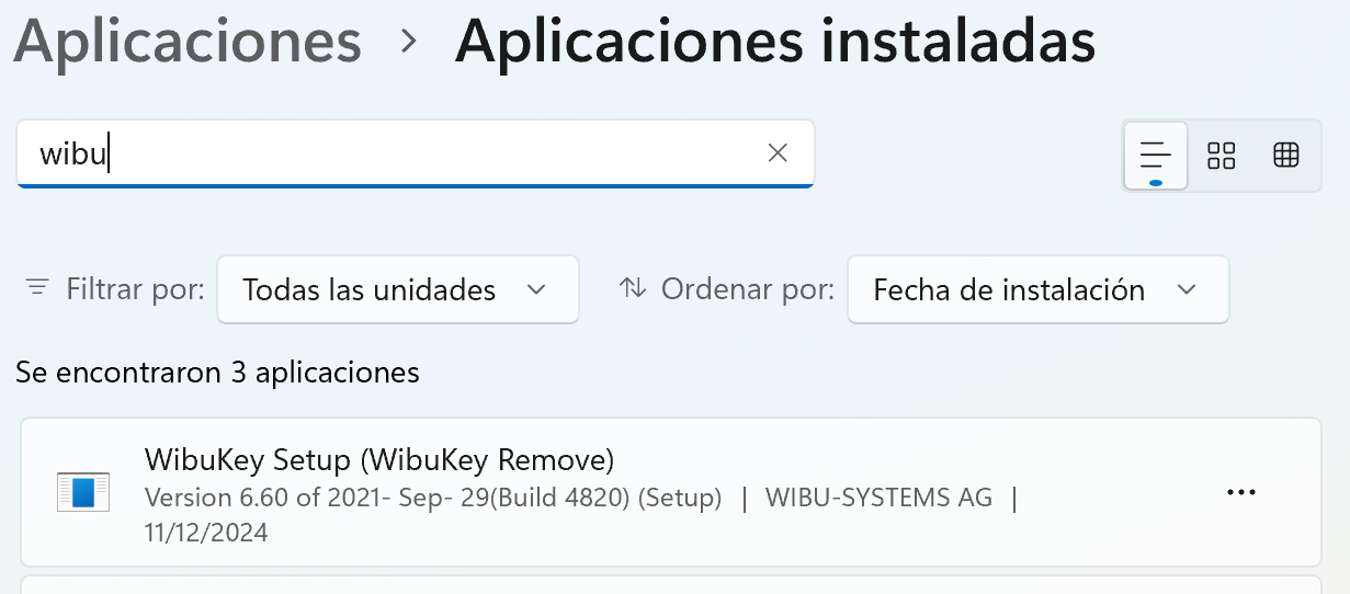 Configuración - Eliminar driver WibuKey, panel de control