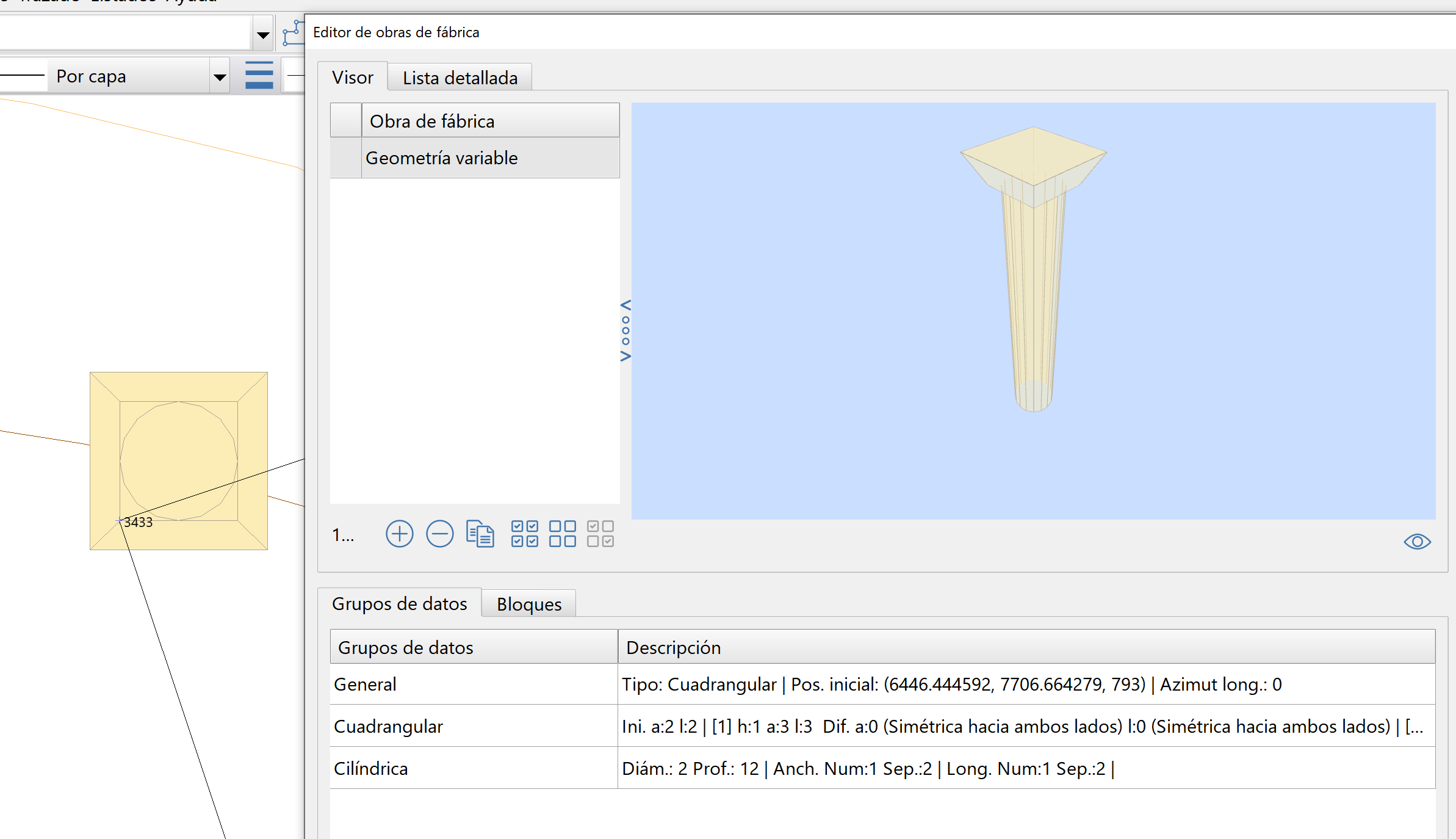 Obras de fábrica - Geometría - Cuadrangular, posición inicial