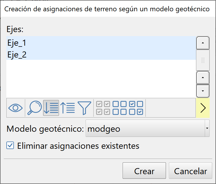 Trazado - Edición unificada de asignaciones - Asignación de tipos de terreno, opción Terreno, dialog