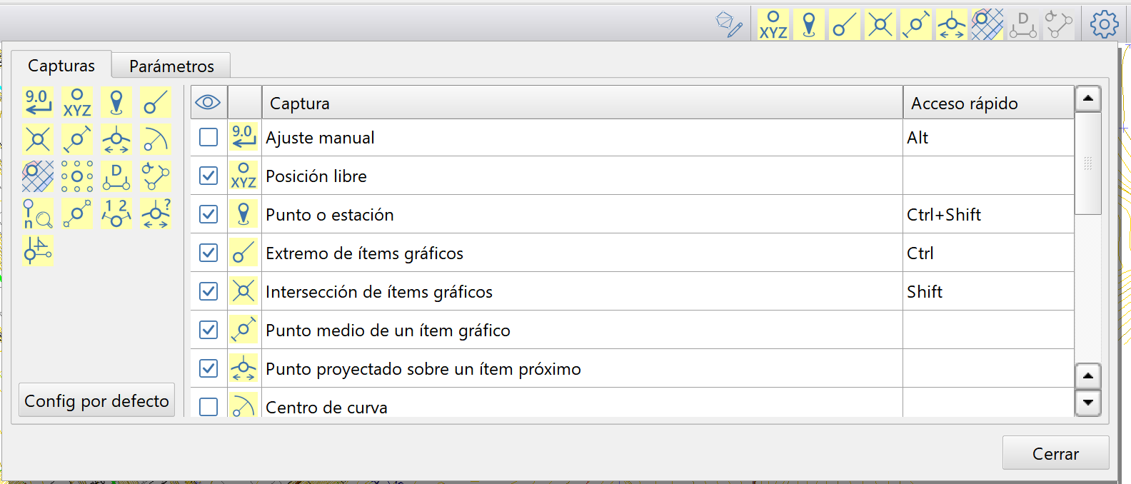 Vista 2D - Zona superior - Herramientas de captura gráfica, dialog - capturas