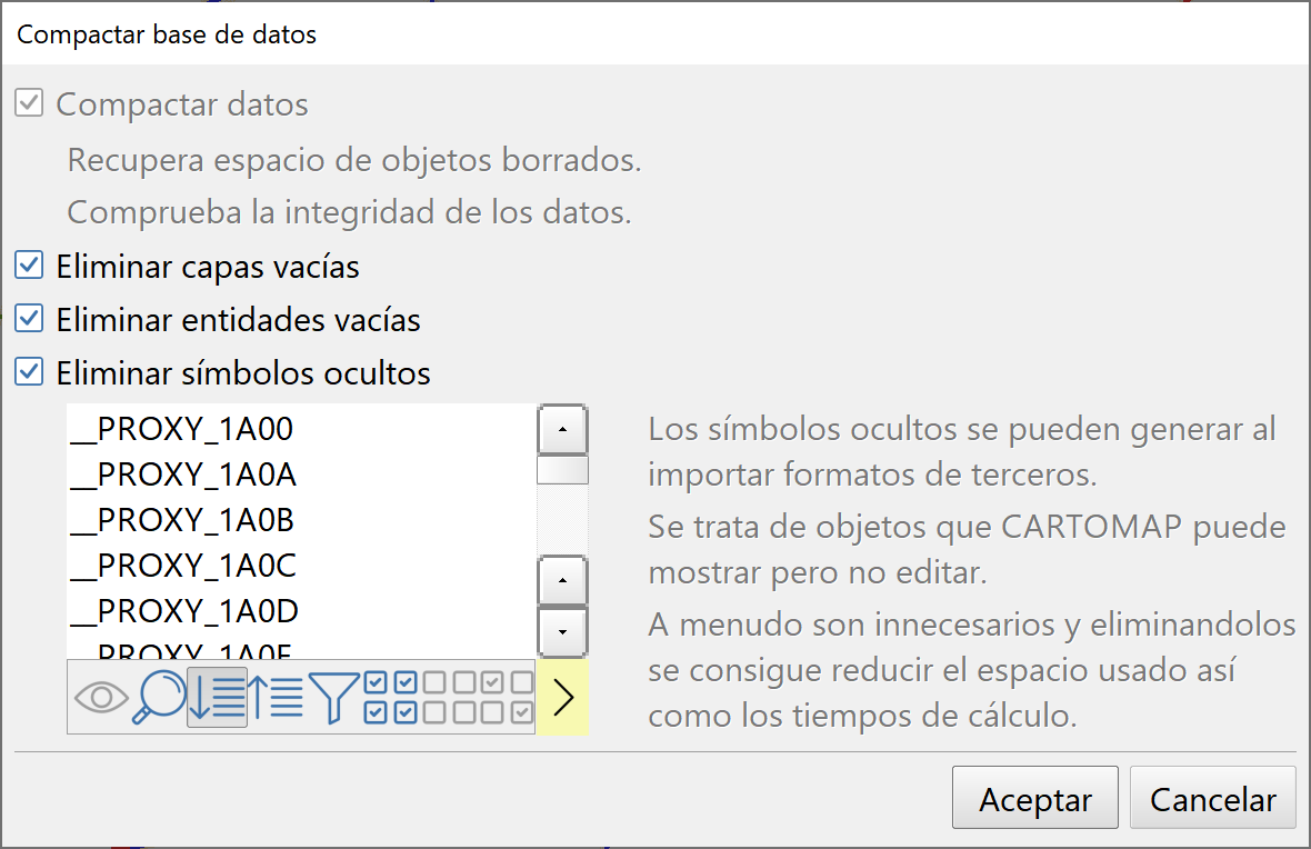 Edición - Proyecto - Compactar datos, dialog