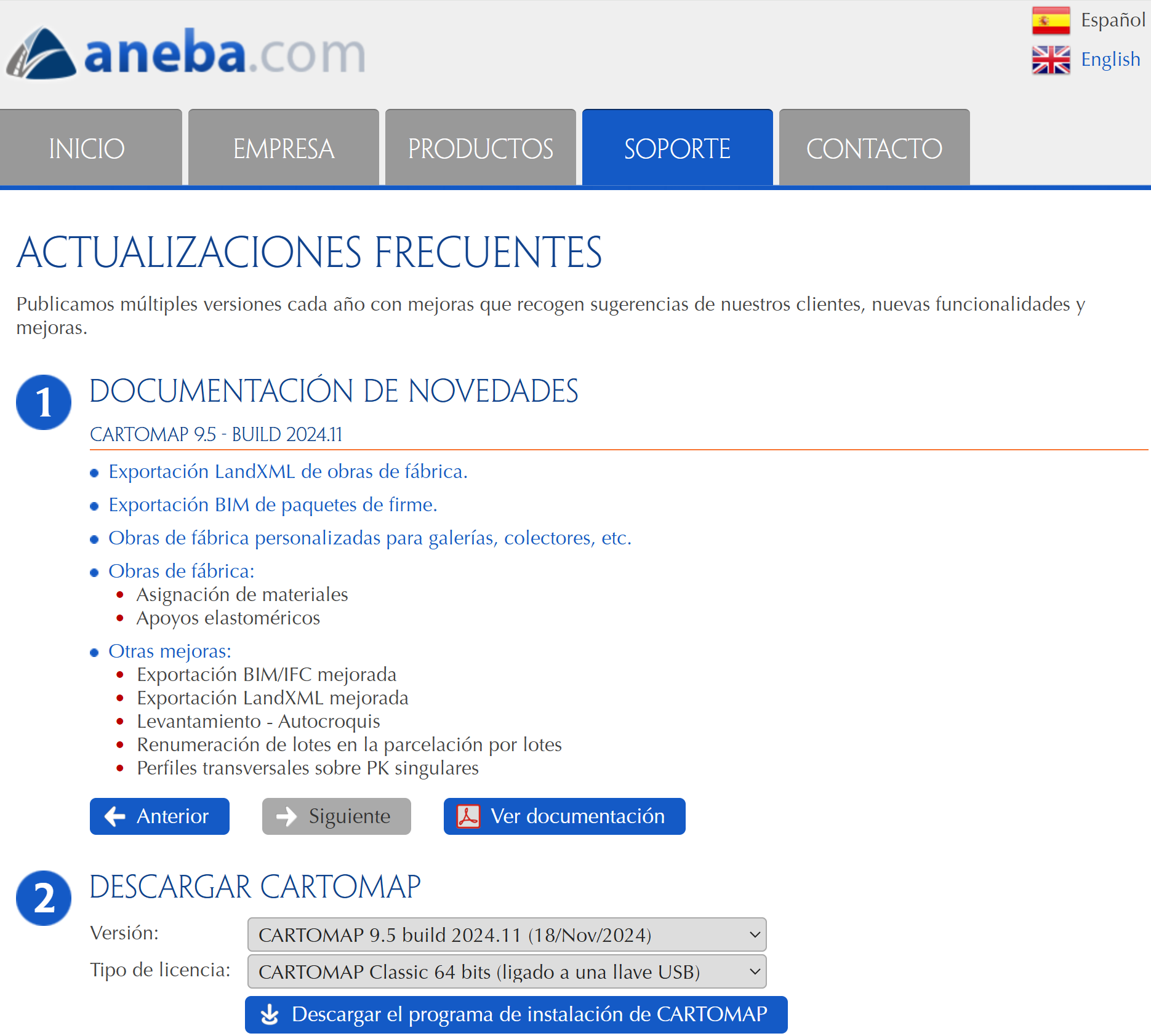 Ayuda - Acceso a la versión más reciente, aneba website