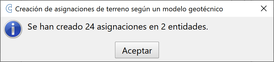 Trazado - Edición unificada de asignaciones - Asignación de tipos de terreno, opción Terreno, info ok