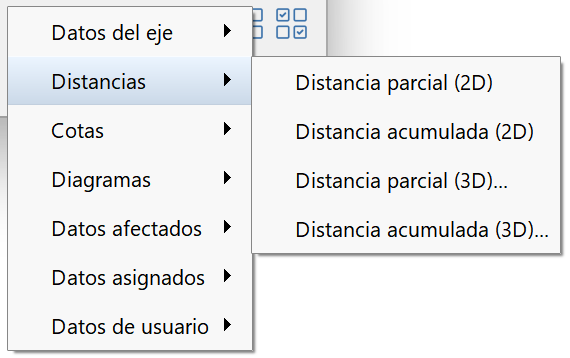 Perfiles - Edición de contenido longitudinal, menú distancias