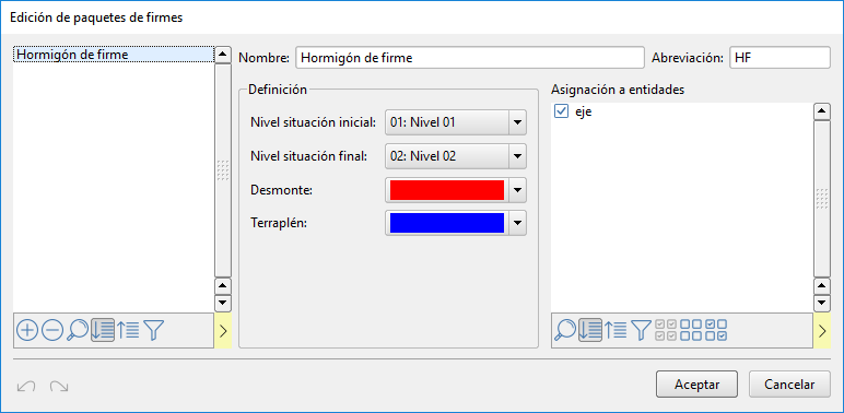 Superficies - Paquetes de firme, editor con ABBR