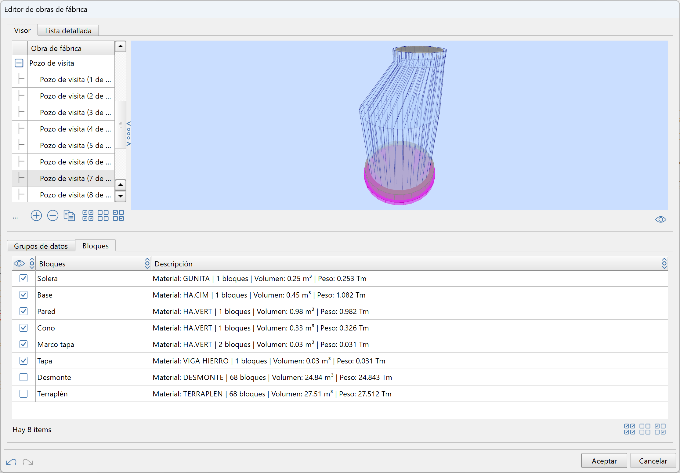 Obras de fábrica - Pozos - editor OF, sin cubicaciones