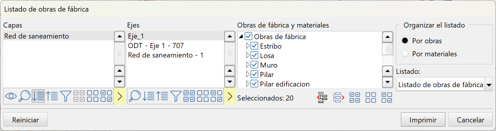 Listados - Obras de fábrica, dialog