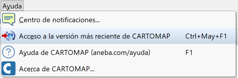 Ayuda - Acceso a la versión más reciente, menú