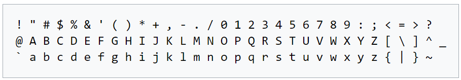Archivo - Importar - ASCII, tabla de caracteres soportados